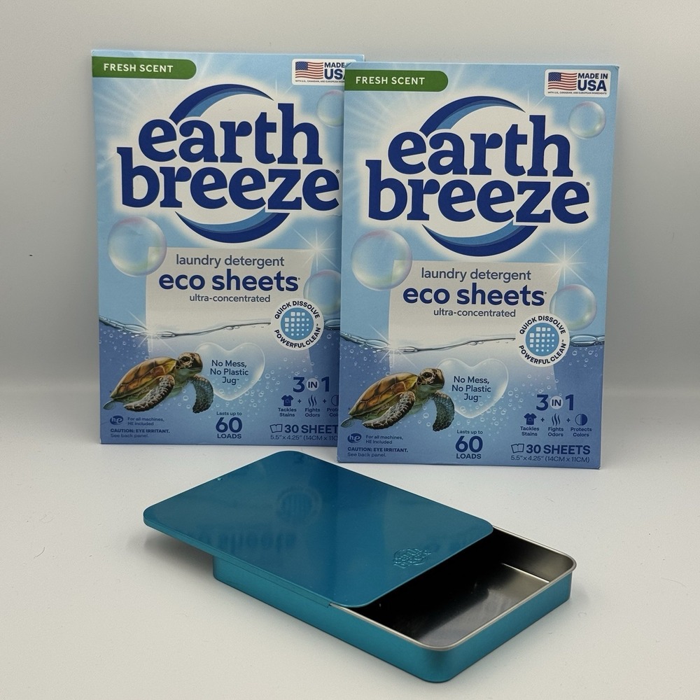 2pk Earth Breeze Laundry  Sheets, Fresh Scent, 30 Sheets, 60 Loads With Holder